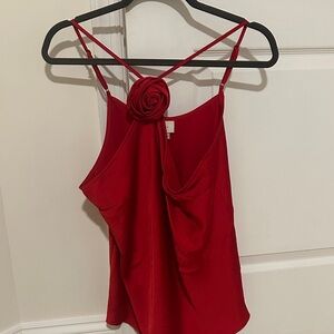 Never worn Elegant Red Women's Top with Floral Detail